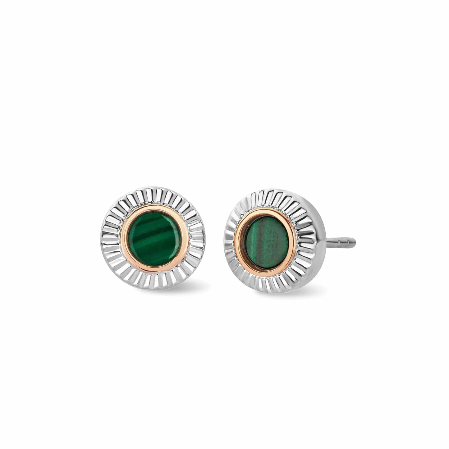 Clogau Sterling Silver & 9ct Rose Gold Reflections of Padarn Malachite Stud Earrigns