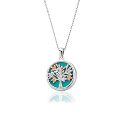 Clogau Sterling Silver & 9ct Rose Gold Tree of Life Turquoise Pendant