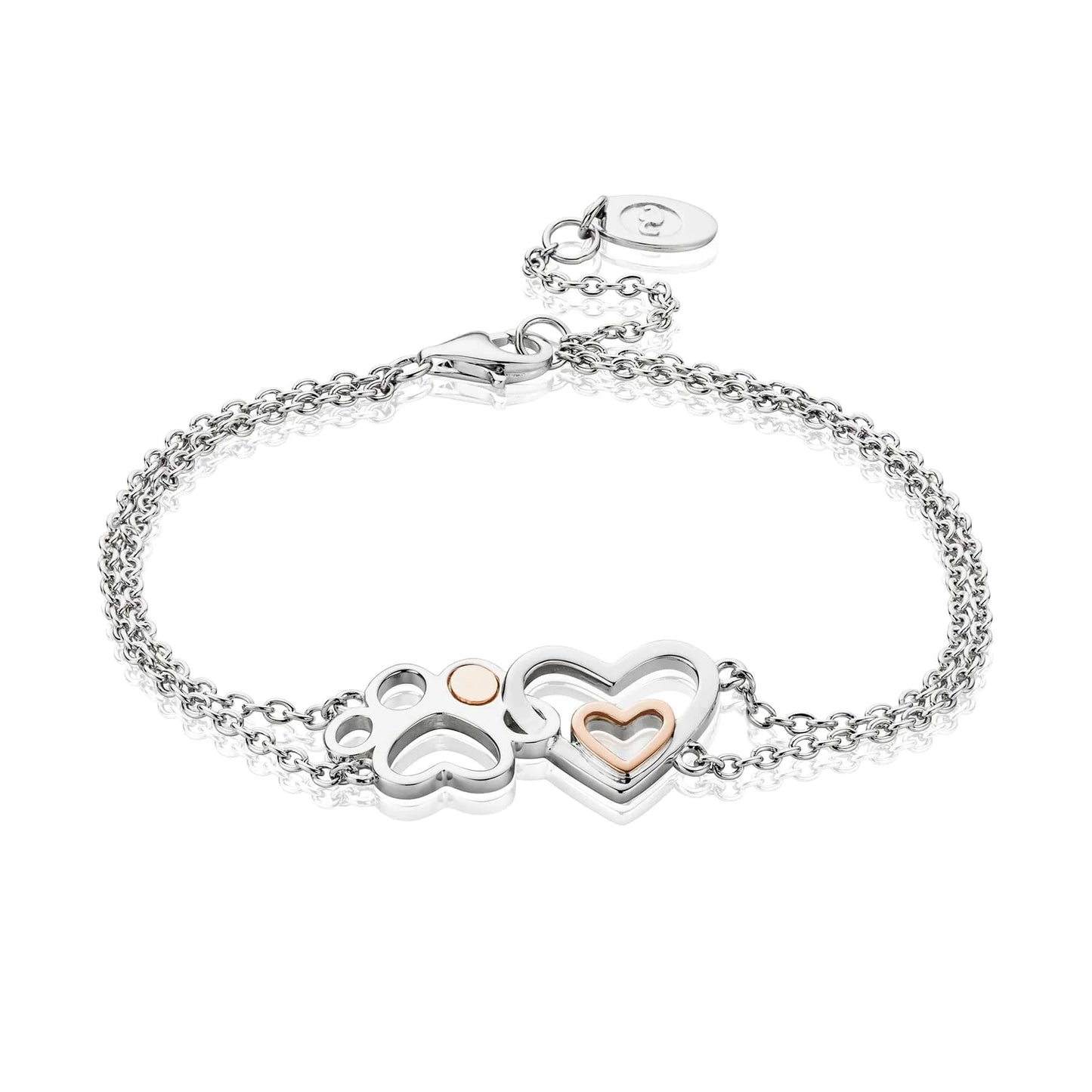 Clogau Sterling Silver & 9ct Rose Gold Pawprints on my Heart Double Chain Bracelet