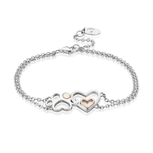 Clogau Sterling Silver & 9ct Rose Gold Pawprints on my Heart Double Chain Bracelet