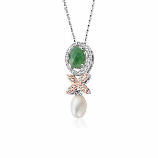 Clogau Sterling Silver & 9ct Rose Gold Aventurine & Pearl Superbloom Pendant RRP £260.00