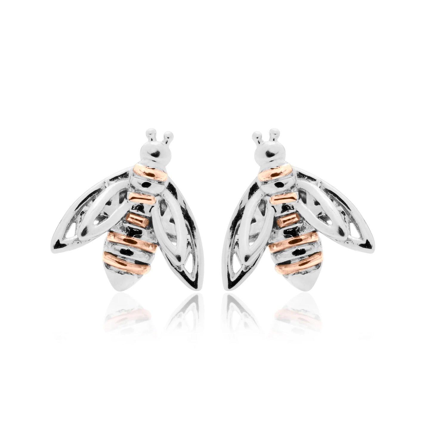 Clogau Sterling Silver & 9ct Rose Gold Honey Bee Stud Earrings