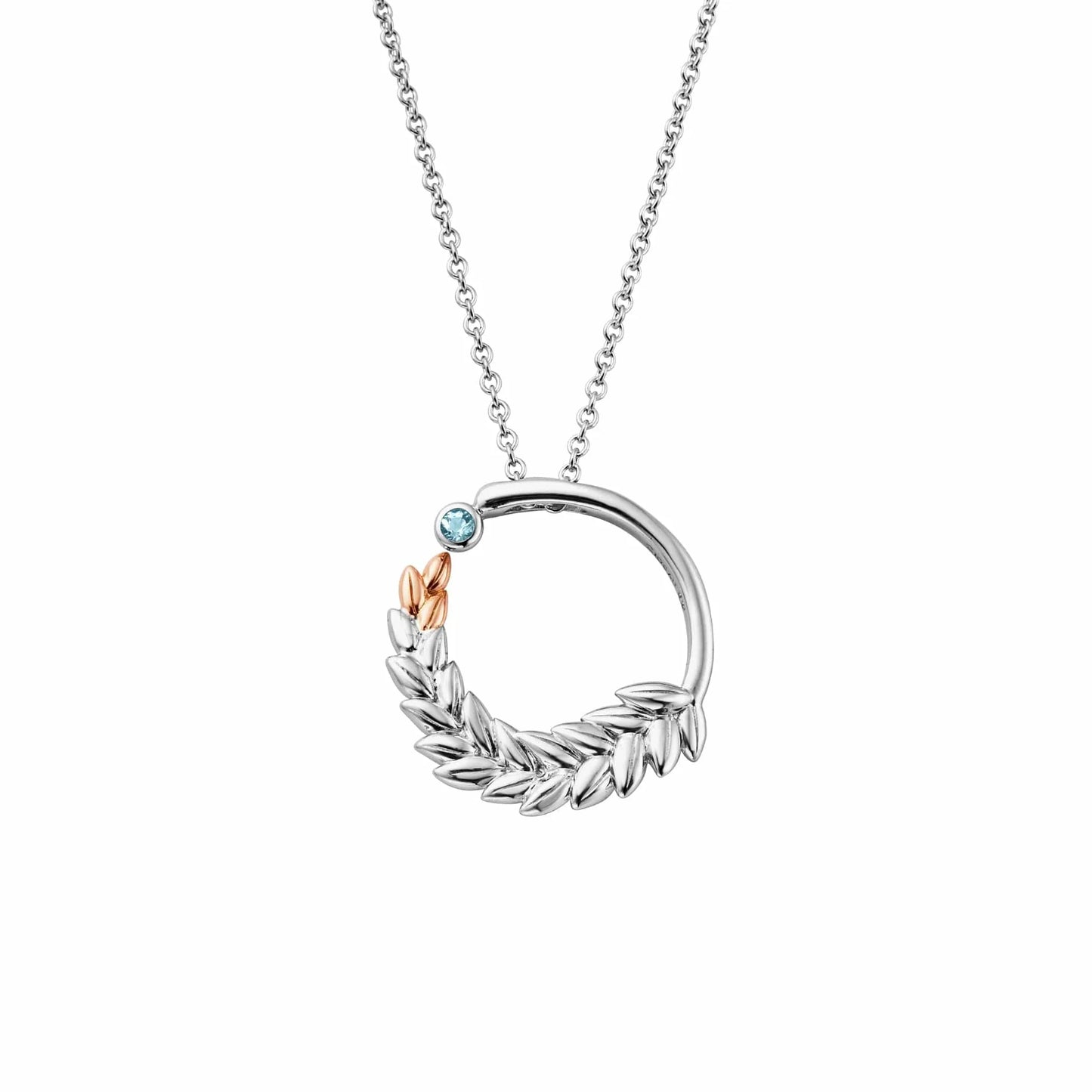 Clogau Sterling Silver & 9ct Rose Gold Lilibet Sky Blue Topaz Circular Pendant RRP £189.00