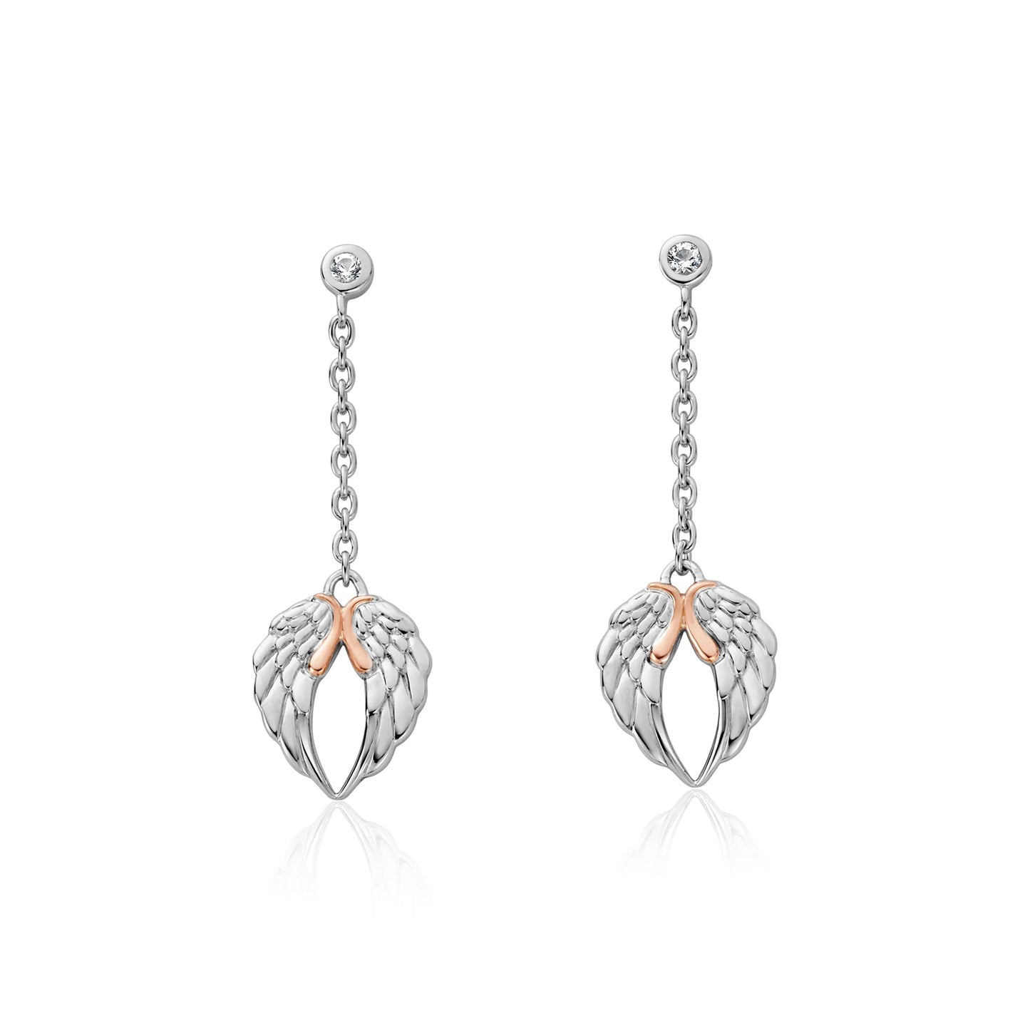 Clogau Sterling Silver & 9ct Rose Gold Seraphina Angel Wings Topaz Drop Earrings