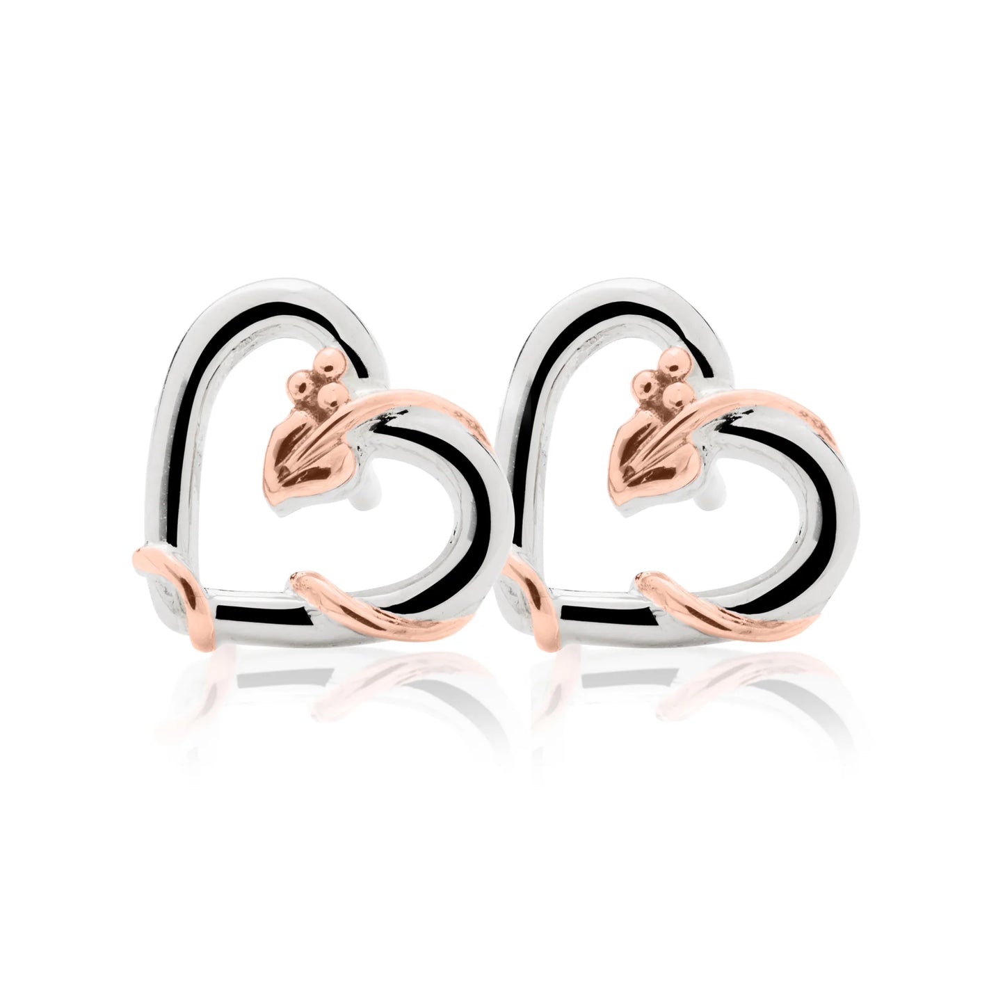 Clogau Sterling Silver & 9ct Rose Gold Tree of Life Vine Heart Stud Earrings