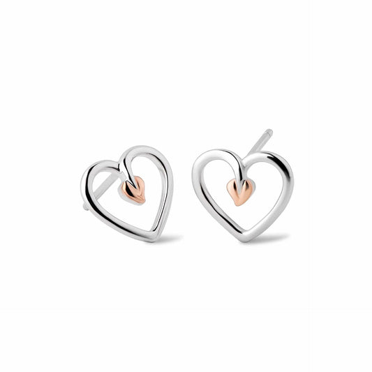 Clogau Sterling Silver & 9ct Rose Gold Tree of Life Heart Stud Earrings