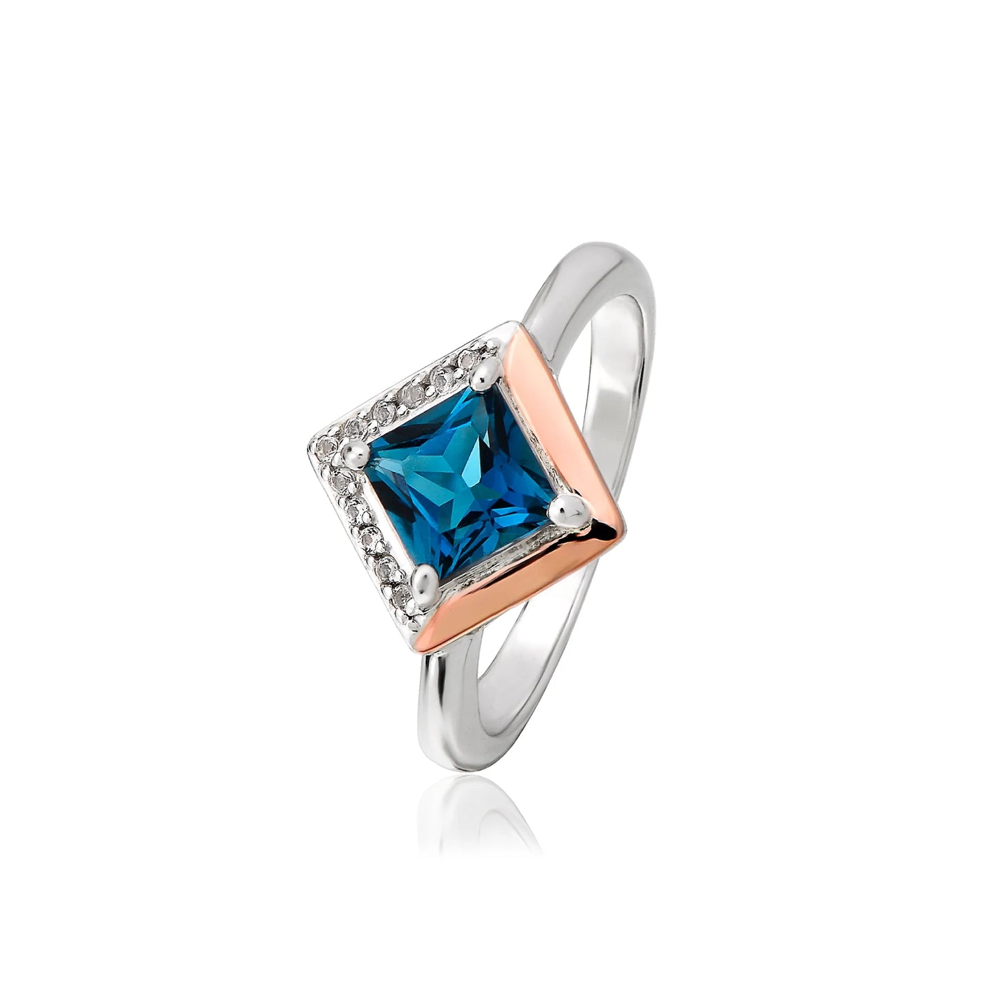 Clogau Sterling Silver & 9ct Rose Gold Kensington Love Story Blue Topaz Ring RRP £229.00 size P