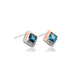 Clogau Sterling Silver & 9ct Rose Gold Kensington Love Story Blue Topaz Stud Earrings RRP £169.00