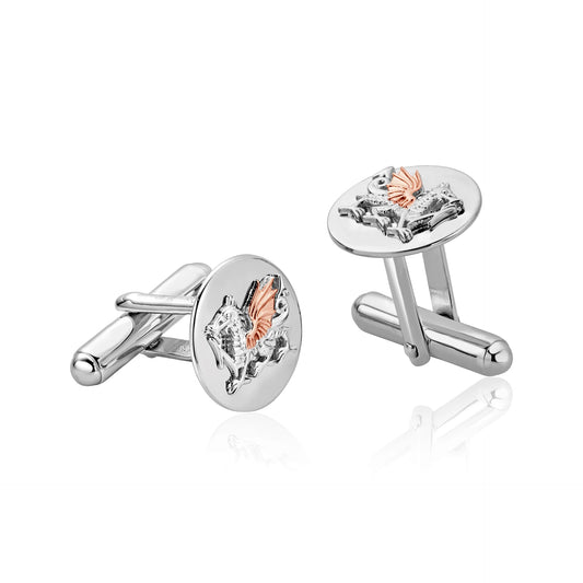 Clogau Sterling Silver & 9ct Rose Gold Welsh Dragon Circle Cufflinks