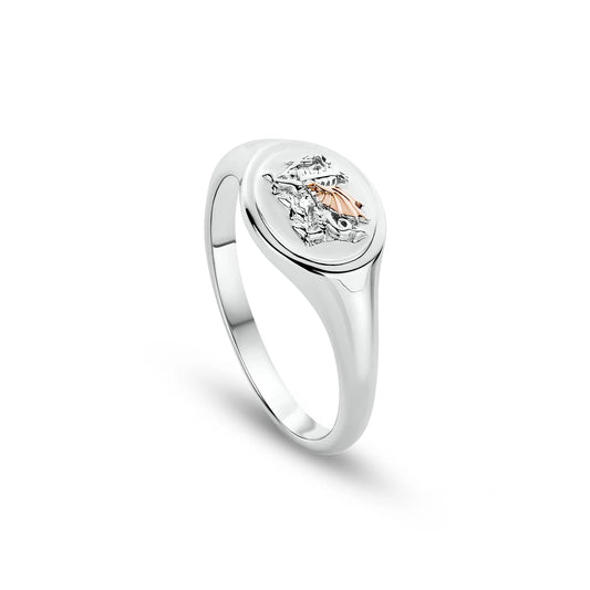Clogau Sterling Silver & 9ct Rose Gold Unisex Oval Welsh Dragon Ring size Q, R, S or T