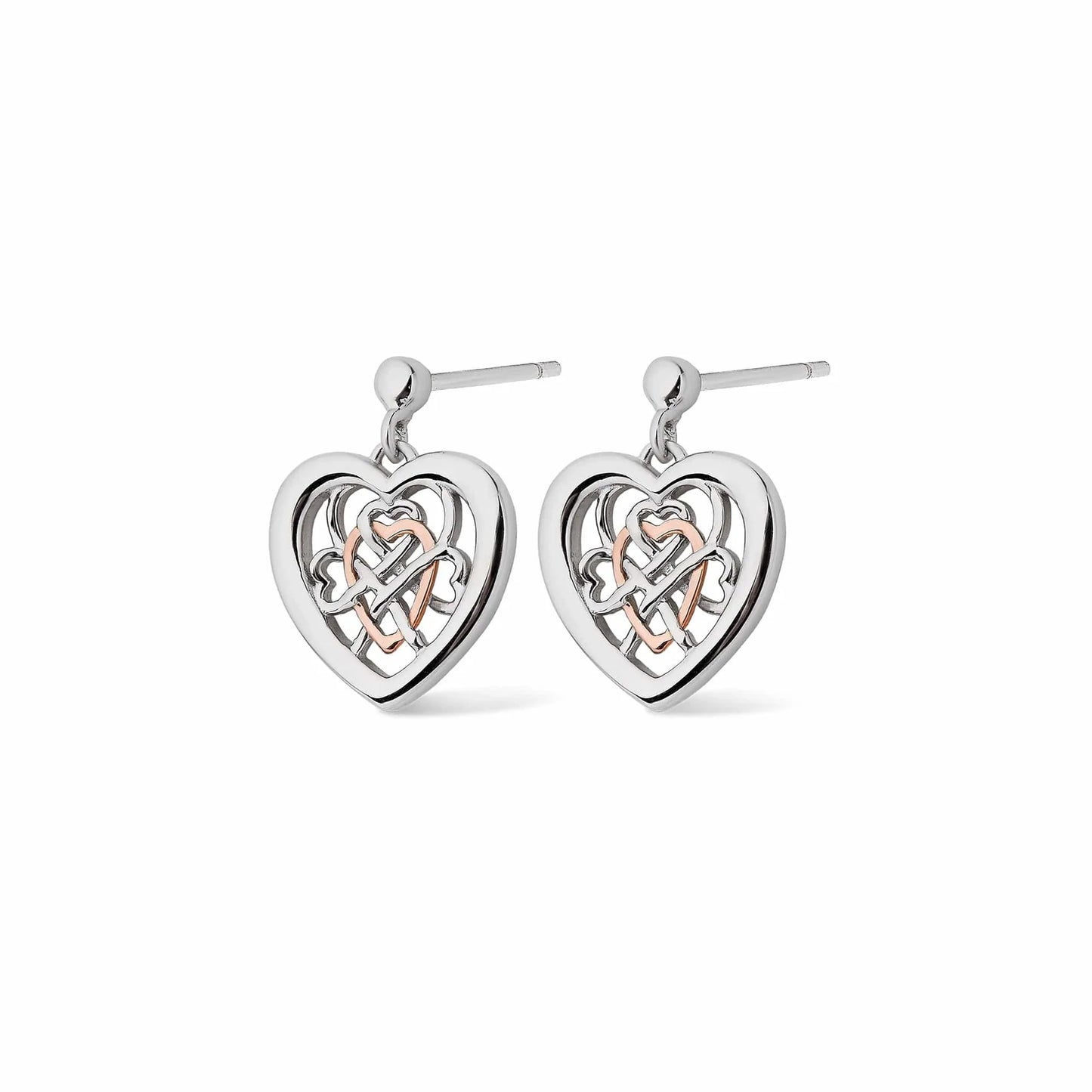 Clogau Sterling Silver & 9ct Rose Gold Welsh Royalty Heart Stud Drop Earrings