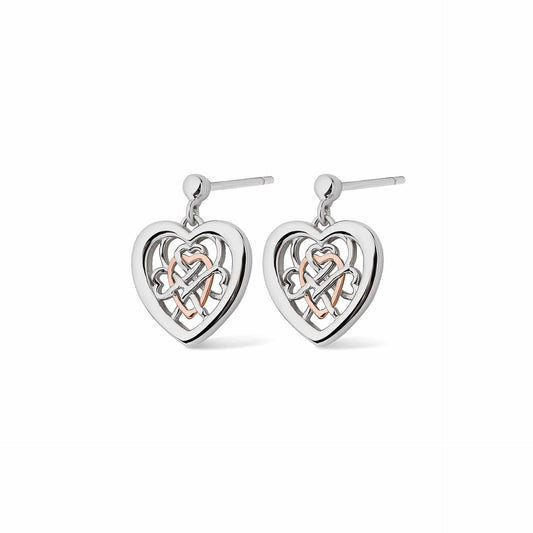 Clogau Sterling Silver & 9ct Rose Gold Welsh Royalty Heart Stud Drop Earrings