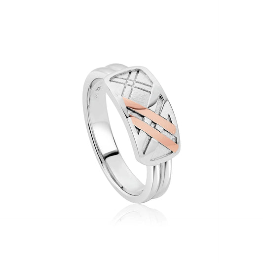 Clogau Sterling Silver & 9ct Rose Gold Welsh Tartan Ring size L, M, N, O, P, Q, R or S