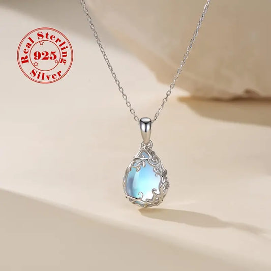 Sterling Silver Moonstone Filigree Teardrop Pendant & Chain