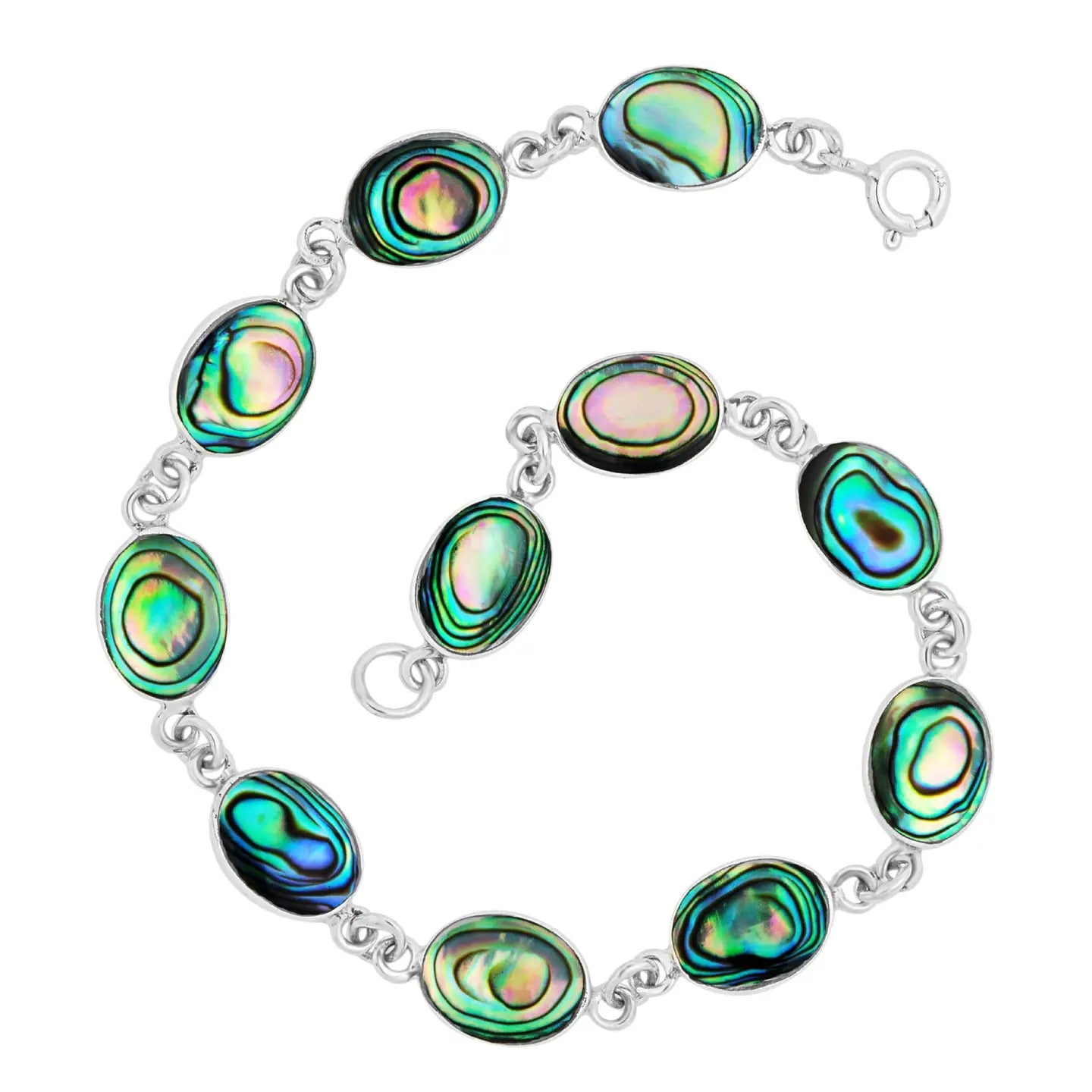 Sterling Silver Abolone Oval Cabochon Link Bracelet 19cm