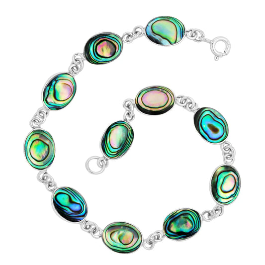 Sterling Silver Abolone Oval Cabochon Link Bracelet 19cm