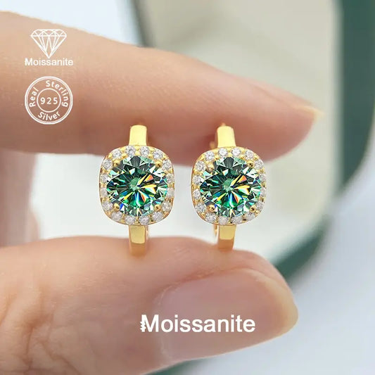 Yellow Gold Plated Sterling Silver 0.5ct Blue/Green Moissanite Small Hoop Earrings