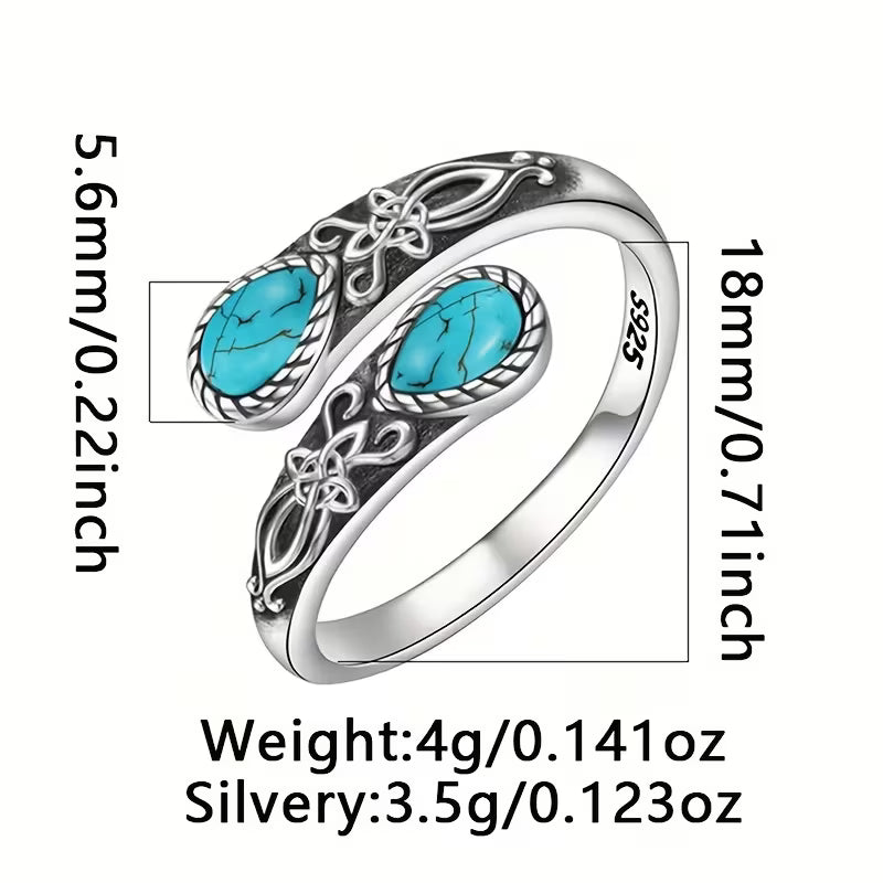 Sterling Silver Teardrop Turquoise Patterned Ring Adjustable P-T