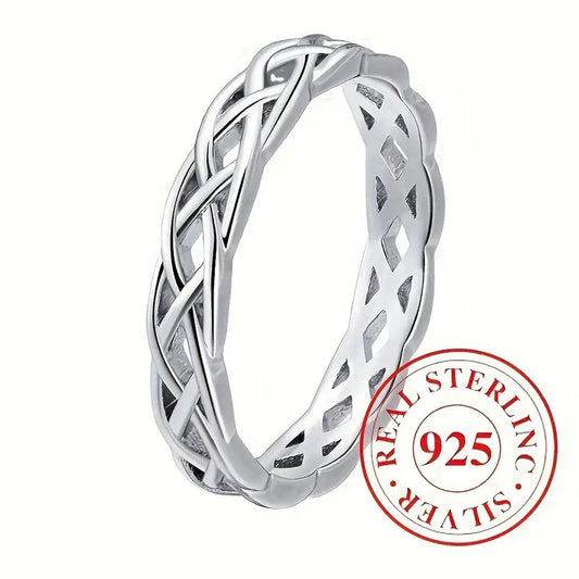 Sterling Silver 4mm Unisex Braided Celtic Band Ring size L, N, P, R, T