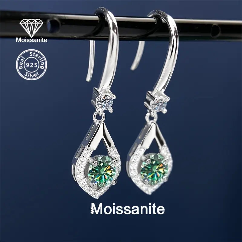 Sterling Silver 0.5ct Blue/Green Moissanite Teardrop Hook Drop Earrings