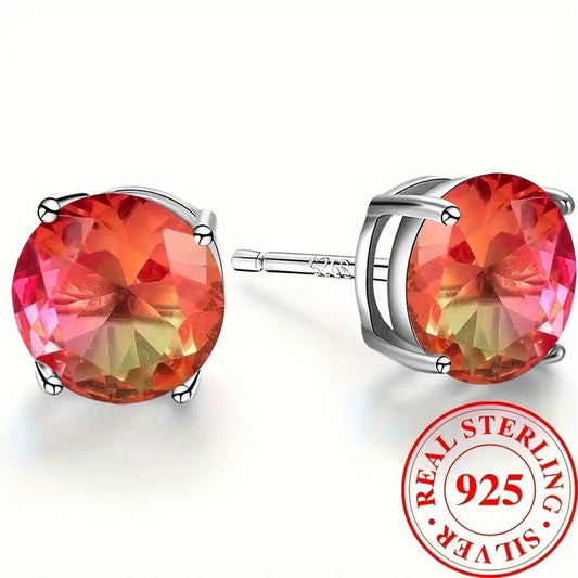 Sterling Silver Round Synthetic Multicolour Tourmaline Stud Earrings