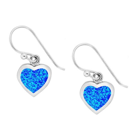 Sterling Silver Blue Opal Heart Drop Earrings