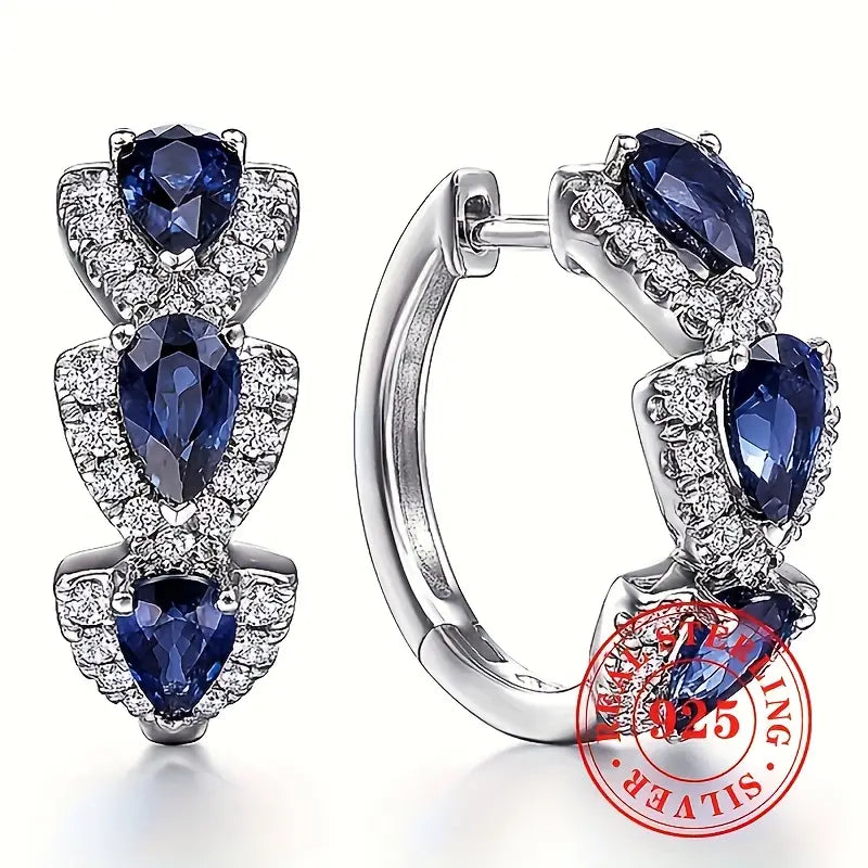 Sterling Silver Blue Cubic Zirconia Hoop Earrings