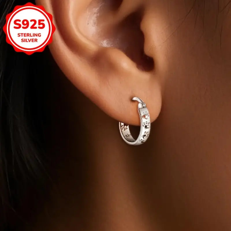 Sterling Silver Paw Prints Hoop Earrings
