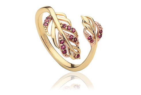 Clogau 9ct Yellow & Rose Gold Debutante Feather Pink Tourmaline Ring