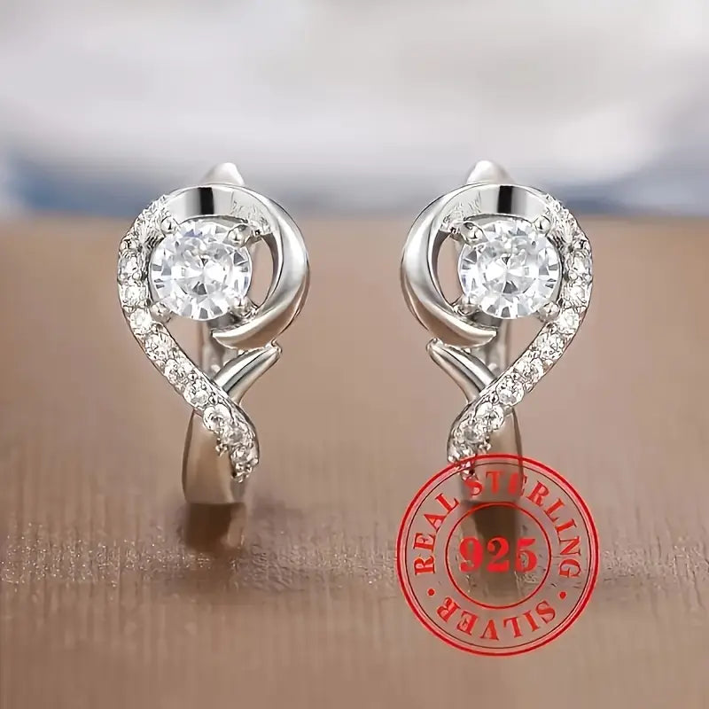 Sterling Silver White Cubic Zirconia Huggie Hoop Earrings