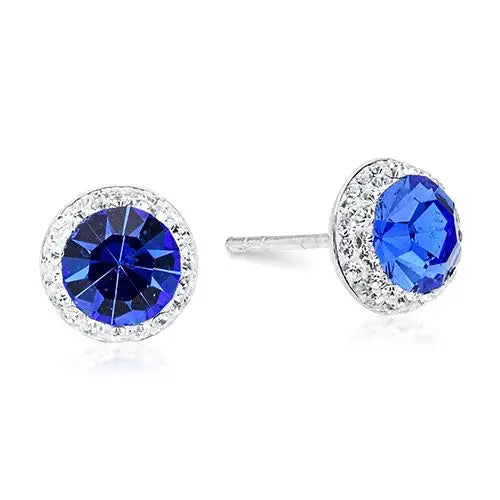 Sterling Silver Blue Sapphire CZ Crystal Stud Earrings