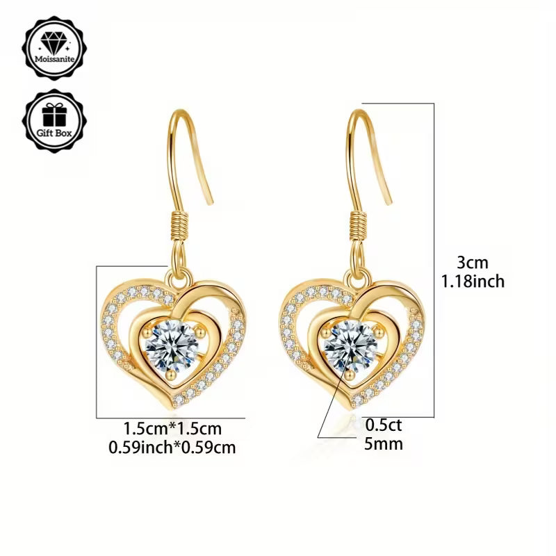 Gold Plated Sterling Silver 0.5ct White Moissanite Heart Drop Earrings