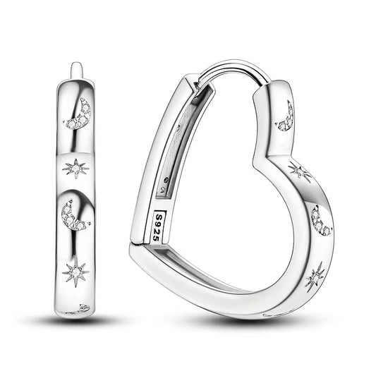 Sterling Silver Celestial Cubic Zirconia Heart Shaped Earrings