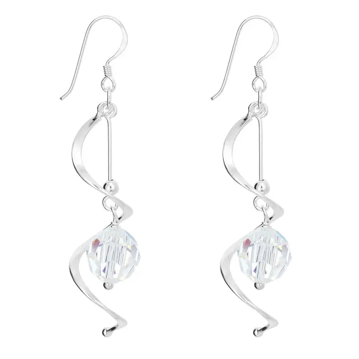 Sterling Silver Aurora Borealis Crystal Swirl Drop Earrings