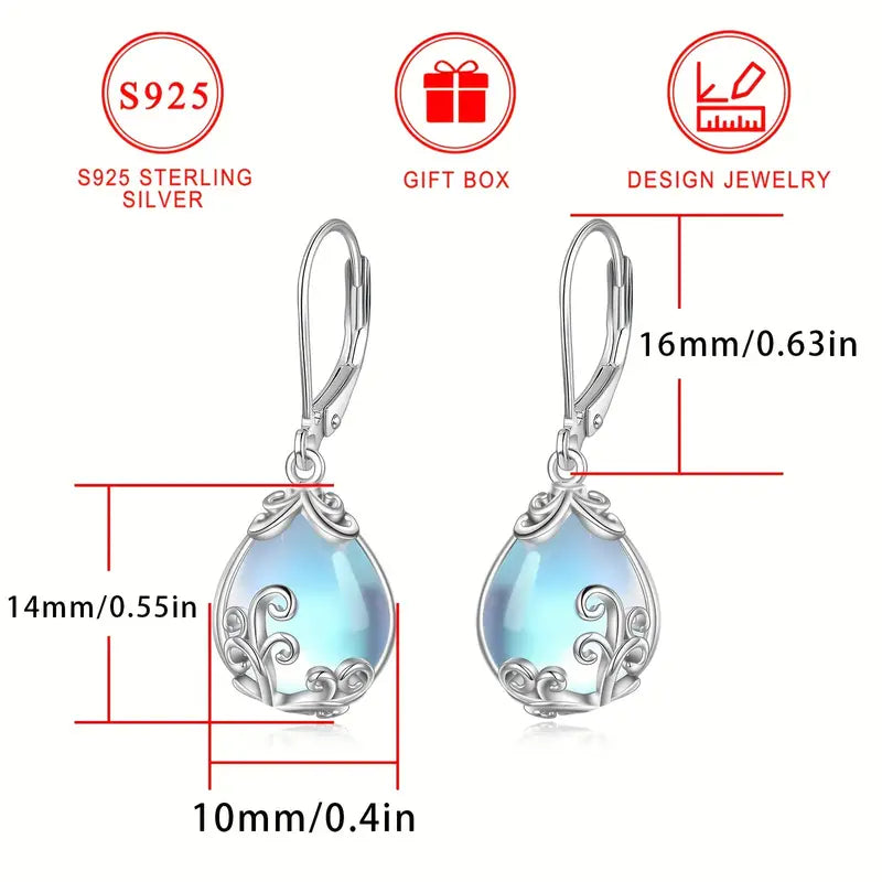 Sterling Silver Moonstone Filigree Teardrop Drop Earrings