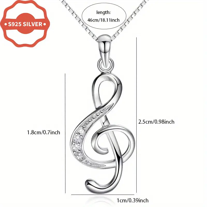 Sterling Silver Cubic Zirconia Treble Clef Pendant & Chain