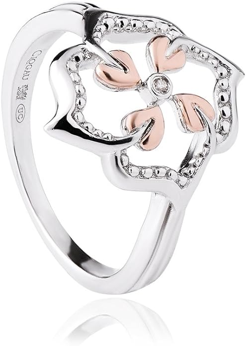 Clogau Sterling Silver & 9ct Rose Gold Tree of Life Topaz Flower Ring size L, M or N