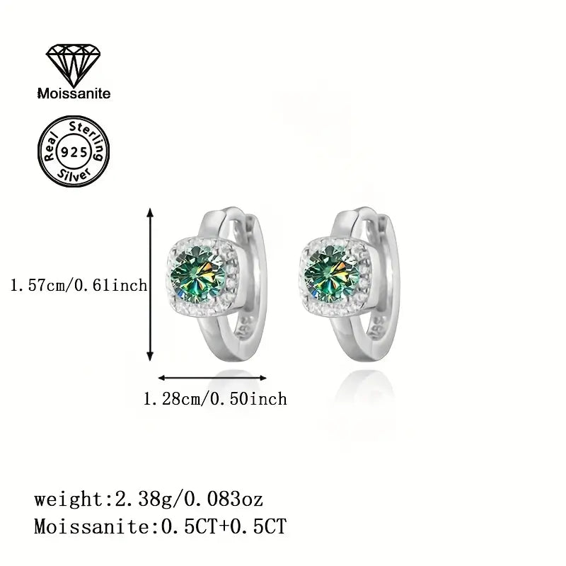 Sterling Silver 0.5ct Blue/Green Moissanite Small Hoop Earrings
