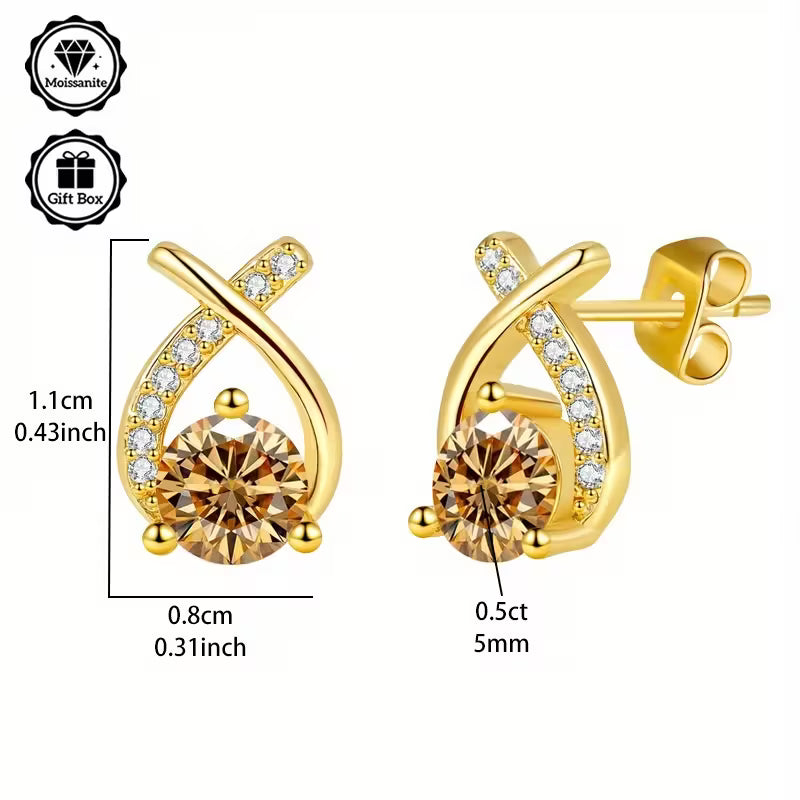 Yellow Gold Plated Sterling Silver 0.5ct Olive Green Moissanite Bow Stud Earrings