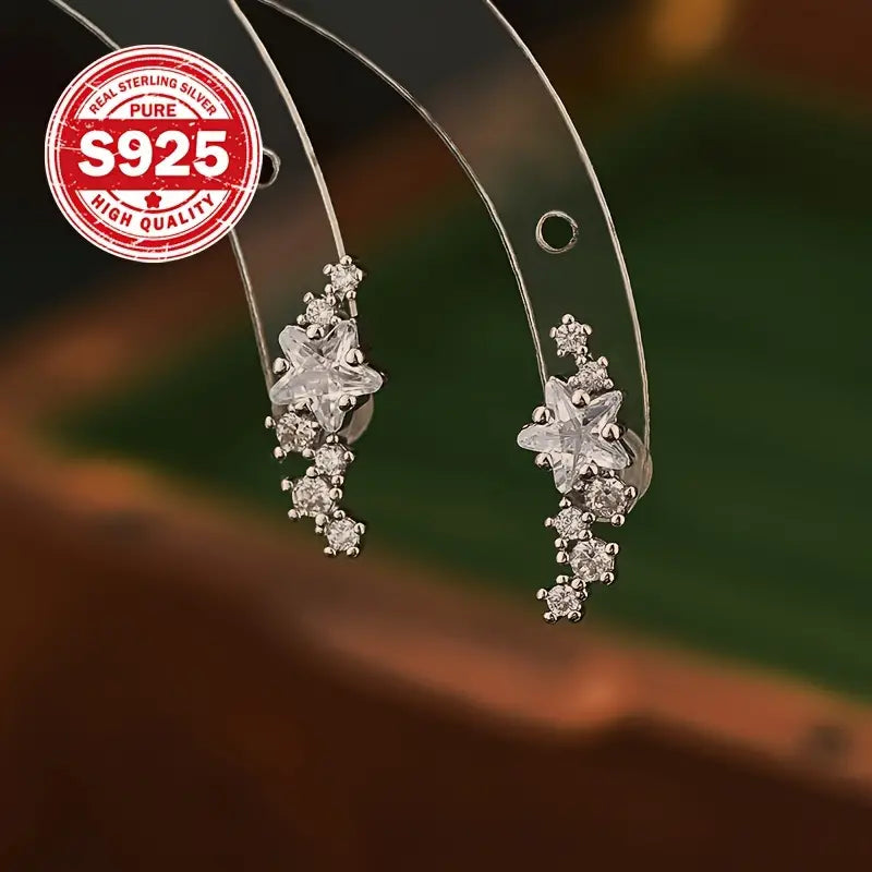 Sterling Silver Cubic Zirconia Star Cluster Climber Earrings