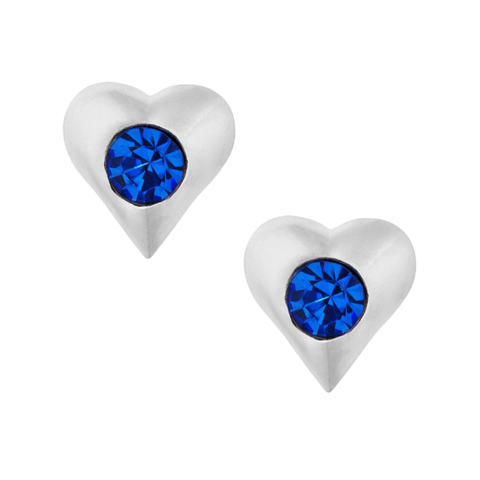 Sterling Silver Sapphire CZ Puff Heart Stud Earrings