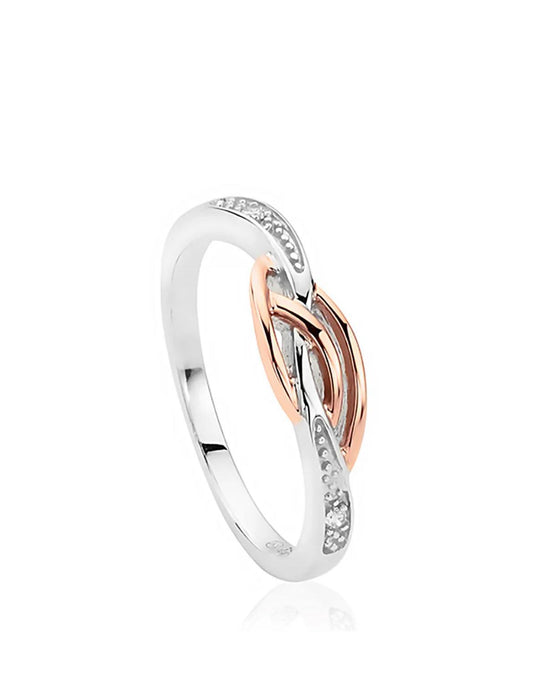 Clogau Sterling Silver & 9ct Rose Gold Eternal Love Diamond Affinity Stacking Ring size P