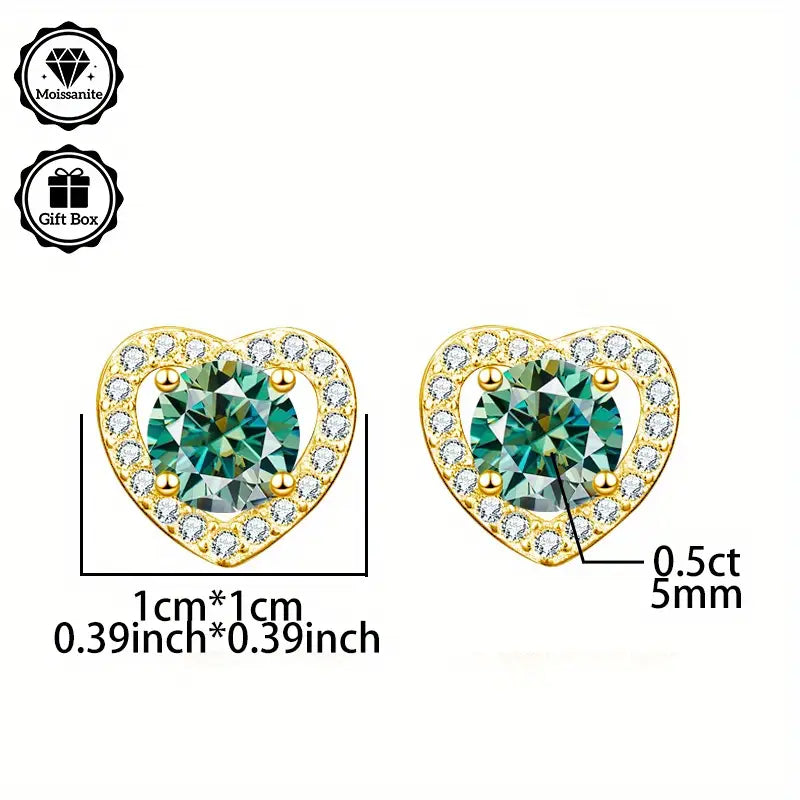 Sterling Silver Yellow Gold Plated 1ct Imperial Yellow Moissanite Heart Stud Earrings