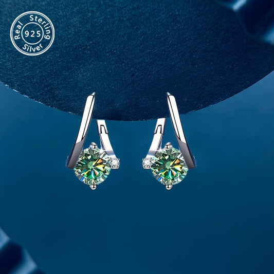 Sterling Silver Blue/Green 2ct Moissanite Small Hoop Earrings