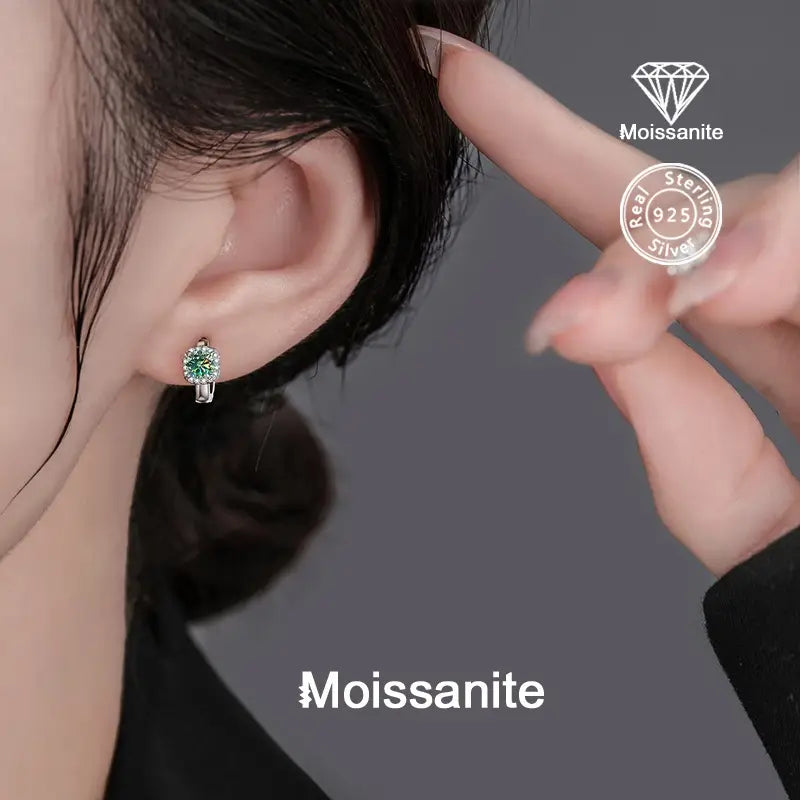 Sterling Silver 0.5ct Blue/Green Moissanite Small Hoop Earrings