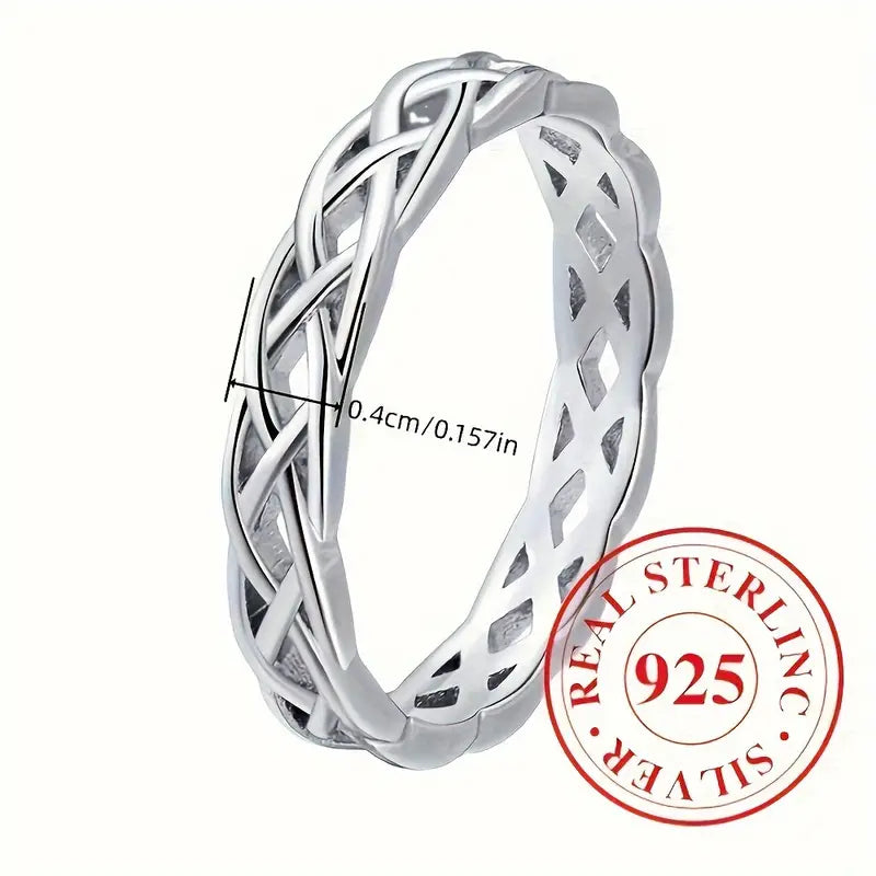 Sterling Silver 4mm Unisex Braided Celtic Band Ring size L, N, P, R, T