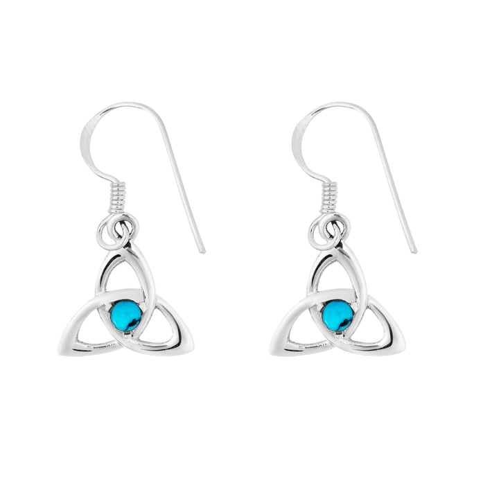 Sterling Silver Turquoise Goddess Triquetra Pendant, Chain & Earrings Set