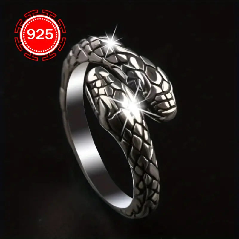 925 Sterling Silver Double Snake Ring (Adjustable)