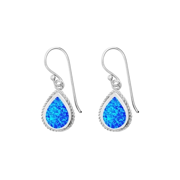 Sterling Silver Blue Opal Teardrop Drop Earrings