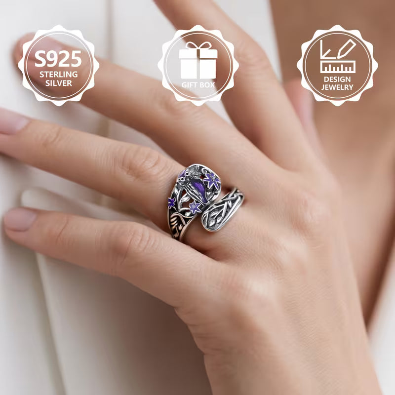 Sterling Silver Owl Ring Adjustable P-T